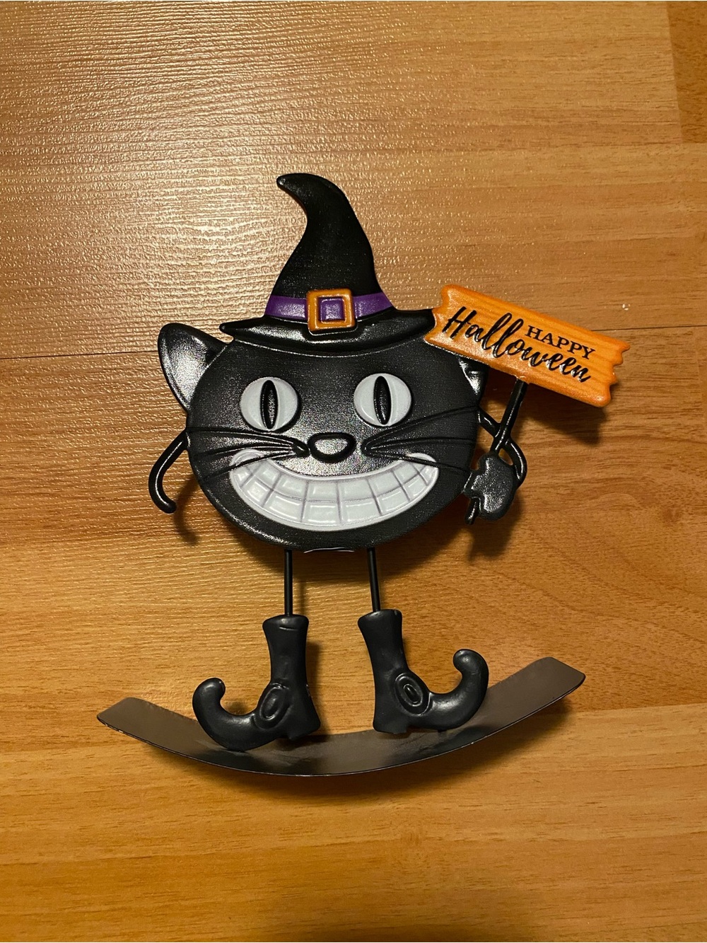 Happy Halloween Metal Cat Decoration